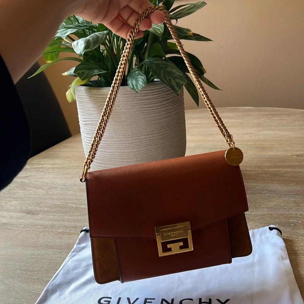 Givenchy Small GV3 Leather & Suede Crossbody Bag Chestnut - Picture 6 of 15